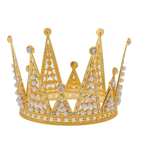 CORONA METALLO ORO PERLE D10X8CM